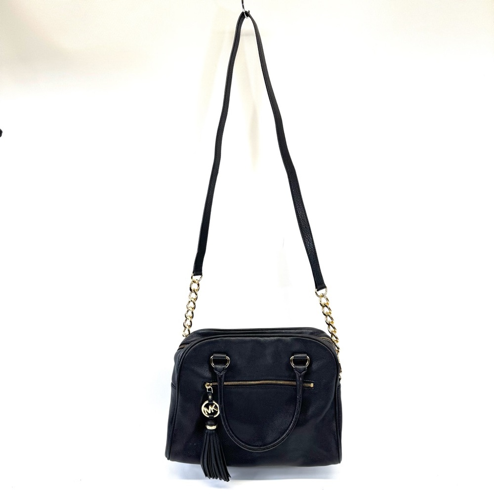 Michael Kors Knox Black Pebbled Leather bag w tassel, gold & leather chain/strap - Picture 4 of 17